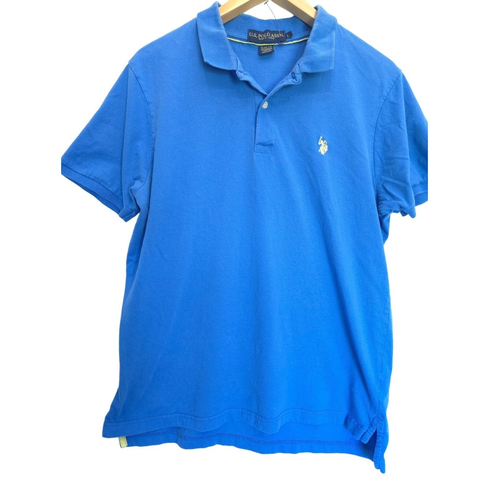 U.S. Polo Assn. Mens Blue Slim Fit Polo Shirt SZ L yellow pony